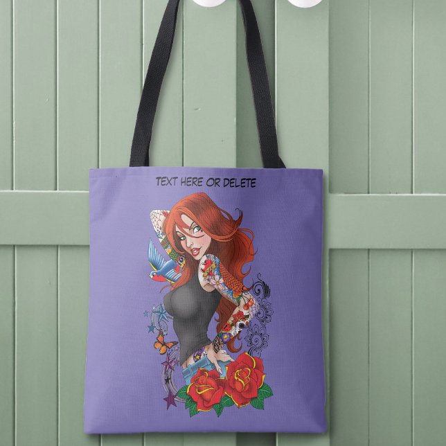 Tattooed Redhead Woman Sleeves Purple Tote Bag (Creator Uploaded)