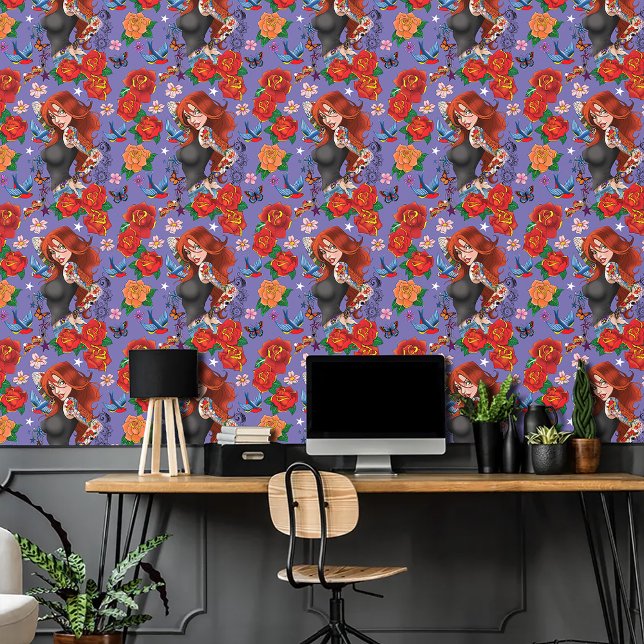 Tattooed Redhead Woman Sleeves Purple Wallpaper (Creator Uploaded)