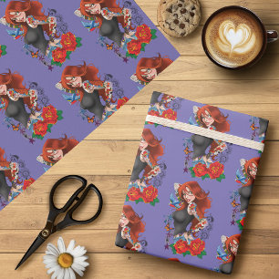 Tattooed Redhead Woman Sleeves Purple Wrapping Paper