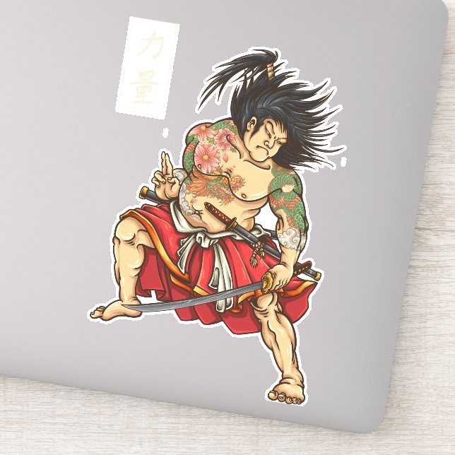 Tattooed Samurai Warrior Sword  Sticker (Detail)