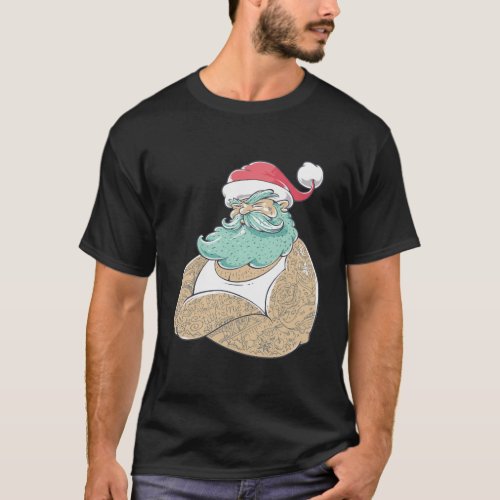 Tattooed Santa Awesome Christmas Design T_Shirt