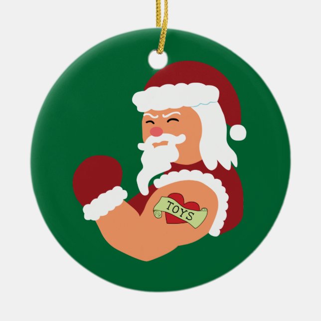 Tattooed Santa Ceramic Ornament (Front)