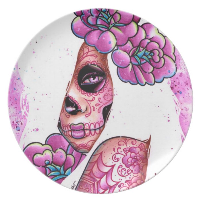 Tattooed Sugar Skull Girl Lola Plate