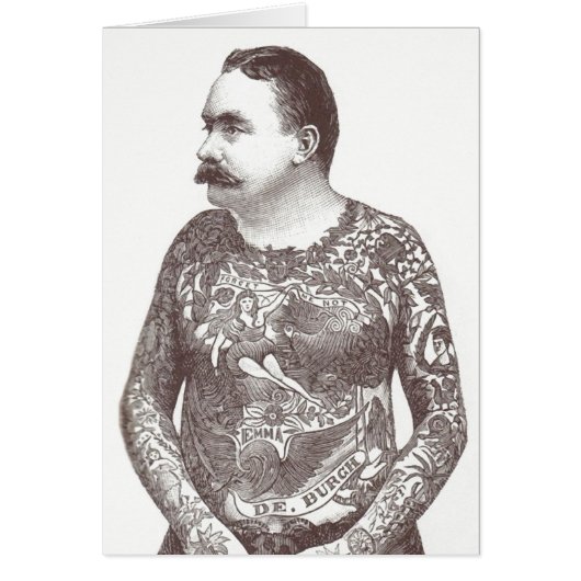 Tattooed Victorian Guy with Moustache Cards (Front)