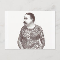 Tattooed Victorian Guy with Moustache Postcard