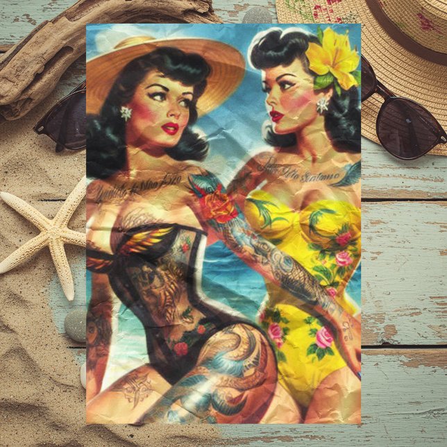 Tattooed Vintage Beach Pin-ups Tissue Paper (Creator Uploaded)