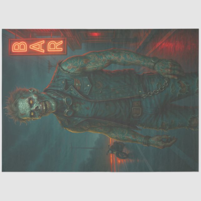 Tattooed Zombie Biker | Gothic Halloween Undead  Tissue Paper (Front)