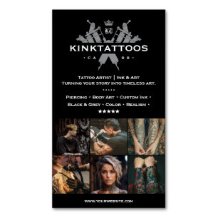 Tattooist Minimal Tattoo Artist Black Grid Business Card Magnet