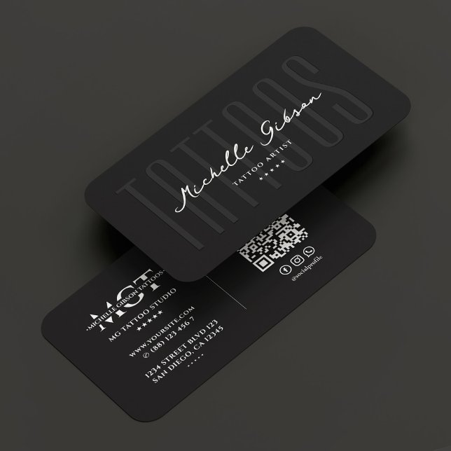 Tattooist Tattoo Artist Script Black Modern  Business Card (Tattooist Tattoo Artist Script Black Modern Business Card
)