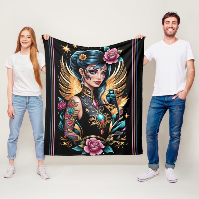 Tattoos And Roses 2 Fleece Blanket (In Situ)