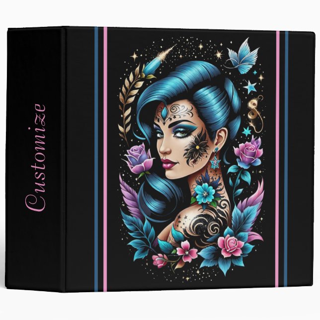 Tattoos And Roses 3 Ring Binder (Front/Spine)