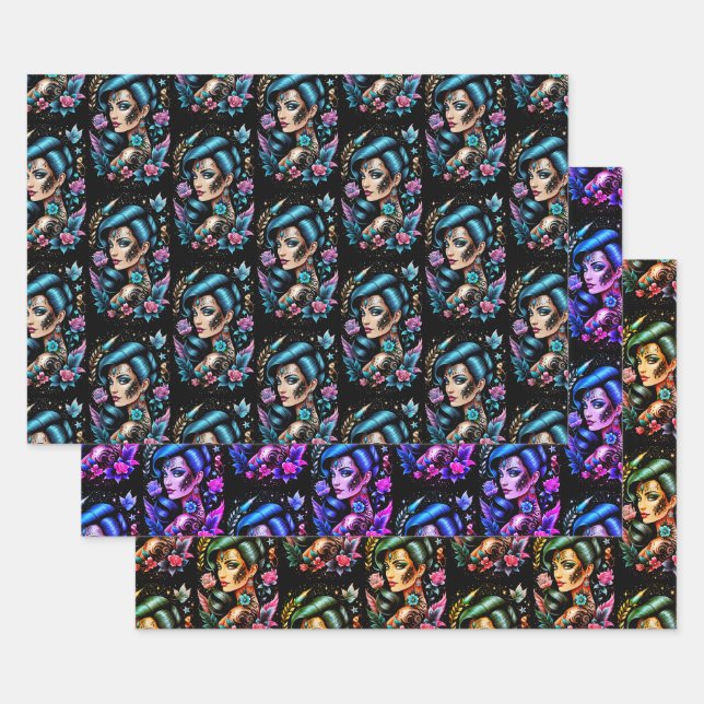 Tattoos And Roses Wrapping Paper Sheets (Set)