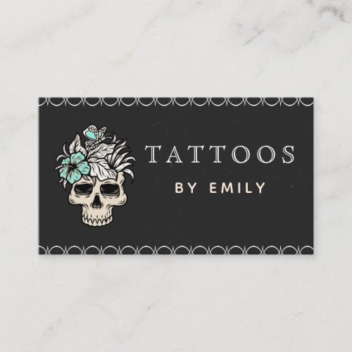 Tattoos By Your Name Floral Skull Butterfly Trendy Business Card