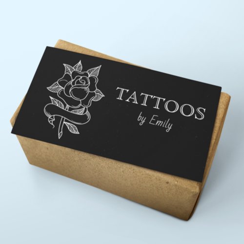 Tattoos By Your Name Simple Black  White Elegant Business Card