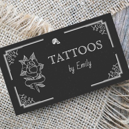Tattoos By Your Name Simple Black  White Modern   Business Card