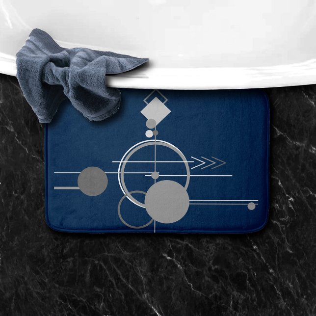 Tattoos Line Art | Abstract Navy Blue Dark Gray Bath Mat (Creator Uploaded)