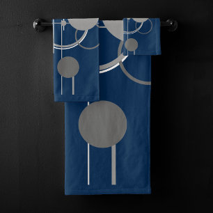 Tattoos Line Art Abstract Navy Blue Dark Gray Bath Towel Set