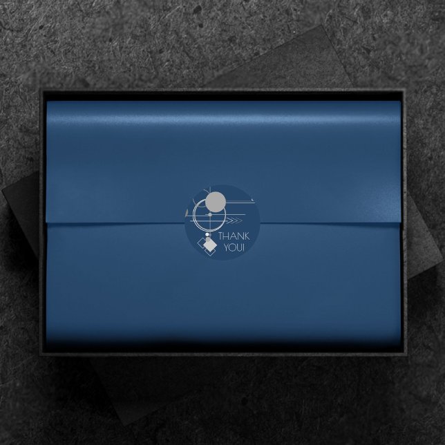 Tattoos Line Art | Abstract Navy Blue Dark Gray Classic Round Sticker (Creator Uploaded)