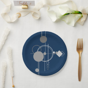 Tattoos Line Art Abstract Navy Blue Dark Gray Paper Plates