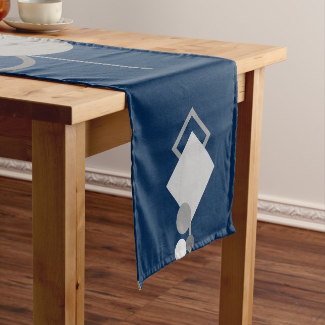 Tattoos Line Art | Abstract Navy Blue Dark Gray Short Table Runner (In Situ)