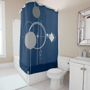 Tattoos Line Art Abstract Navy Blue Dark Gray Shower Curtain