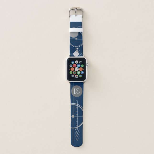 Tattoos Line Art | Abstract Navy Blue Gray Custom Apple Watch Band (Front)