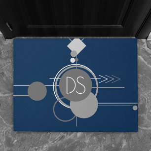 Tattoos Line Art   Abstract Navy Blue Gray Custom Doormat