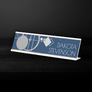 Tattoos Line Art Navy Blue and Gray Branding Desk Name Plate