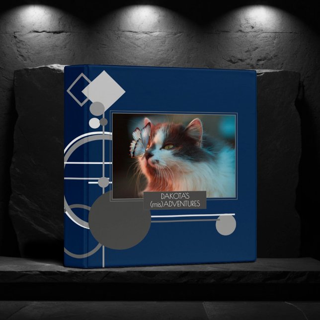 Tattoos Line Art | Navy Blue Gray Pet Photo Album 3 Ring Binder (Creator Uploaded)