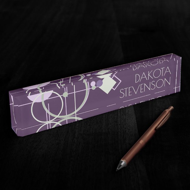 Tattoos Linework | Bohemian Purple Green Branding Desk Name Plate (Creator Uploaded)