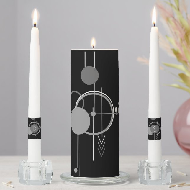 Tattoos Modern Art Deco | Monochrome Simple Custom Unity Candle Set (In Situ)