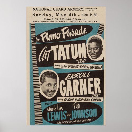 Tatum  Garner Jazz Concert Vintage Poster
