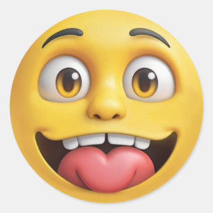 Taunting 3D Yellow Emoji Classic Round Sticker