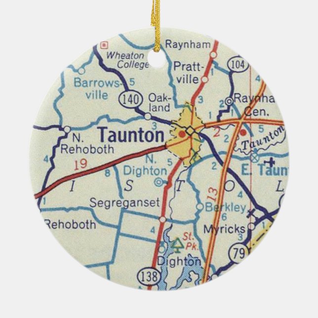 Taunton MA Vintage Map Ceramic Ornament (Back)