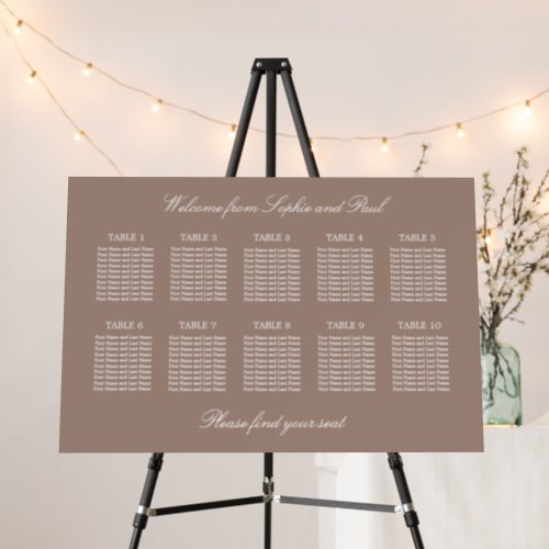 Taupe 10 Table Wedding Seating Chart Foam Board