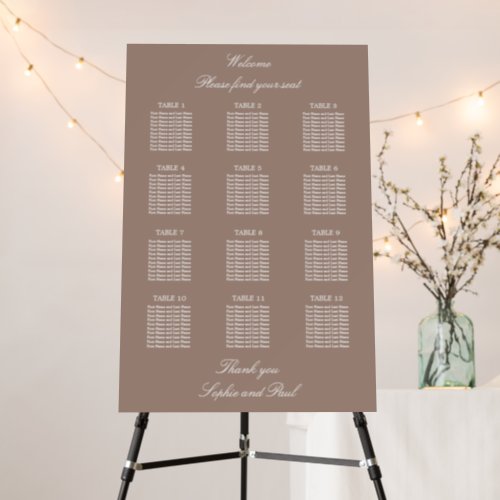 Taupe 12 Table Wedding Seating Chart Foam Board