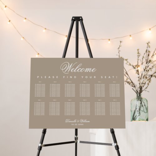 Taupe 12 Tables Wedding Seating Chart Calligraphy  Foam Board