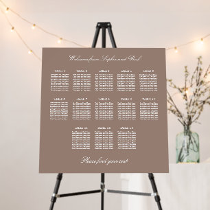 Taupe 13 Table Wedding Seating Chart Foam Board