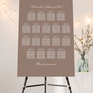 Taupe 18 Table Wedding Seating Chart Foam Board