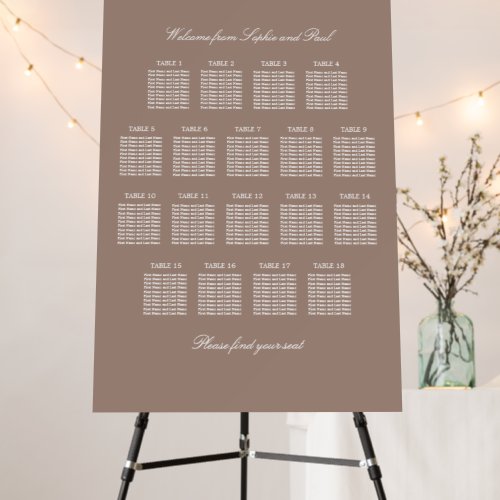 Taupe 18 Table Wedding Seating Chart Foam Board