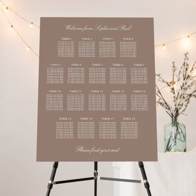 Taupe 18 Table Wedding Seating Chart Foam Board (In Situ (Stand))