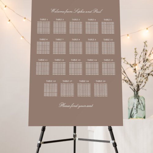 Taupe 19 Table Wedding Seating Chart Foam Board