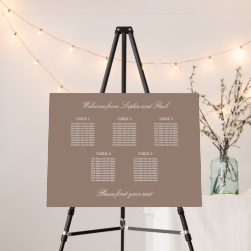 Taupe 5 Table Seating Chart Foam Board