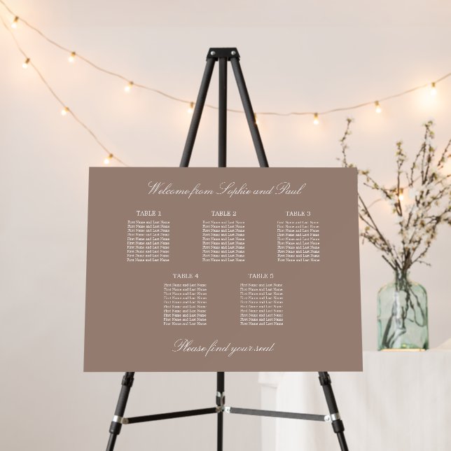 Taupe 5 Table Seating Chart Foam Board (In Situ (Stand))