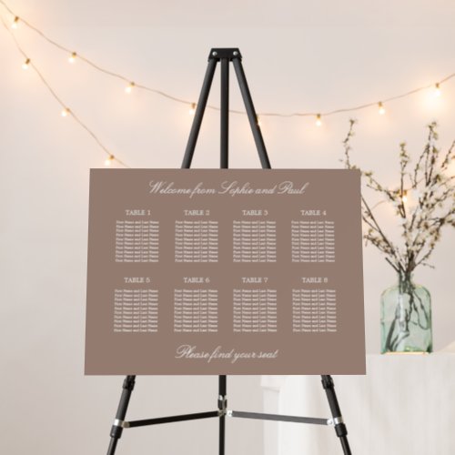 Taupe 8 Table Wedding Seating Chart Foam Board