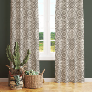 Taupe Abstract Geometric Pattern Sheer Curtains
