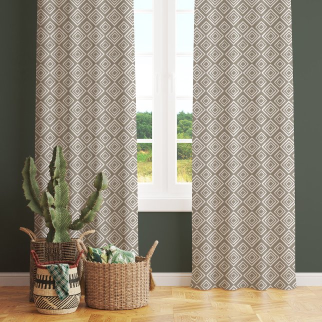 Taupe Abstract Geometric Pattern Sheer Curtains (Creator Uploaded)