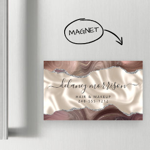 Taupe Agate Silver Glitter Ivory Luxury Business Card Magnet