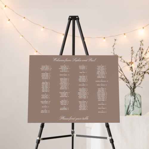 Taupe Alphabetical Seating Chart Foam Board