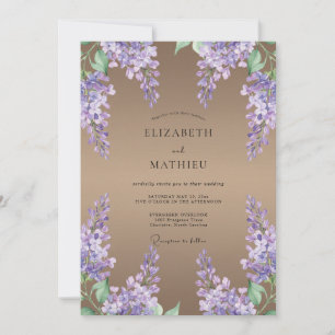Taupe Amethyst Wisteria Wedding Invitation